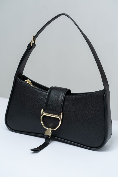 Sixdo Black Leather Baguette Bag